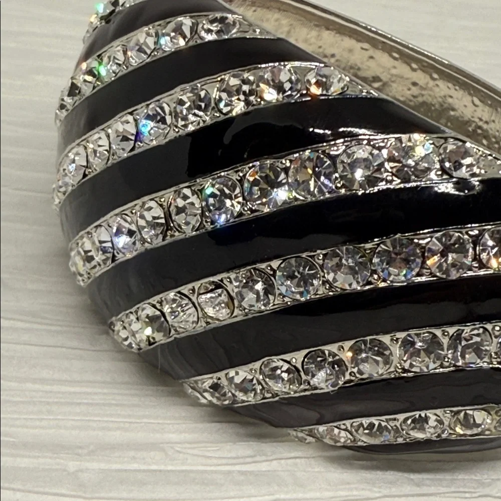 Vintage gorgeous wide Black enamel pave rhinestone Bracelet art deco disco glam
